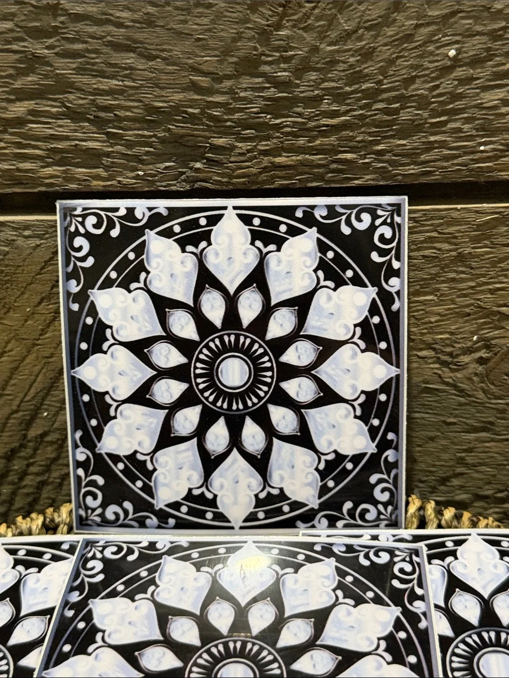 Set of 15 Black & White Mandala Decorative Tiles Peel & Stick Art Decals 4